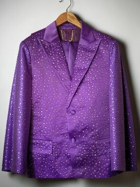 Rhinestone Satin Formal Suit Barocco 38 Jacket 32 Pants Prom Purple Rain Prince